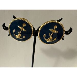 vintage  navy and gold nautical anchor earrings